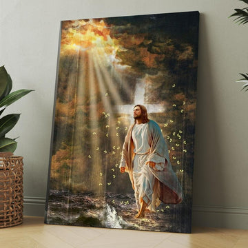 The Life Of Jesus, Halo Painting, Yellow Butterfly, Walking On Water Canvas, Christmas Gift for Christian