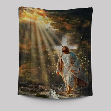 The Life Of Jesus, Halo Painting, Yellow Butterfly, Walking On Water Tapestry