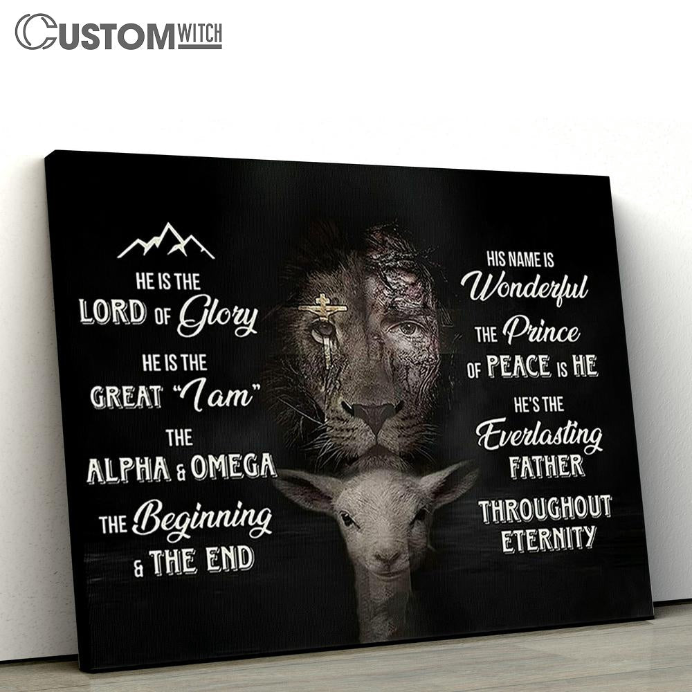 The Lion And Lambs He Is The Lord Of Glory Canvas Art - Lion Canvas Wall Decor