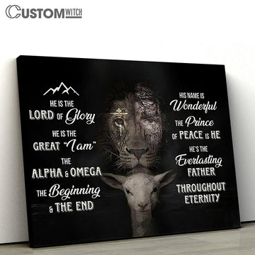 The Lion And Lambs He Is The Lord Of Glory Canvas Art - Lion Canvas Wall Decor