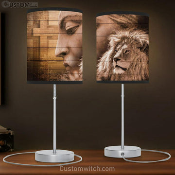 The Lion Cross Table Lamp Art - Lion Table Lamp Wall Decor - Christian Scripture Table Lamp