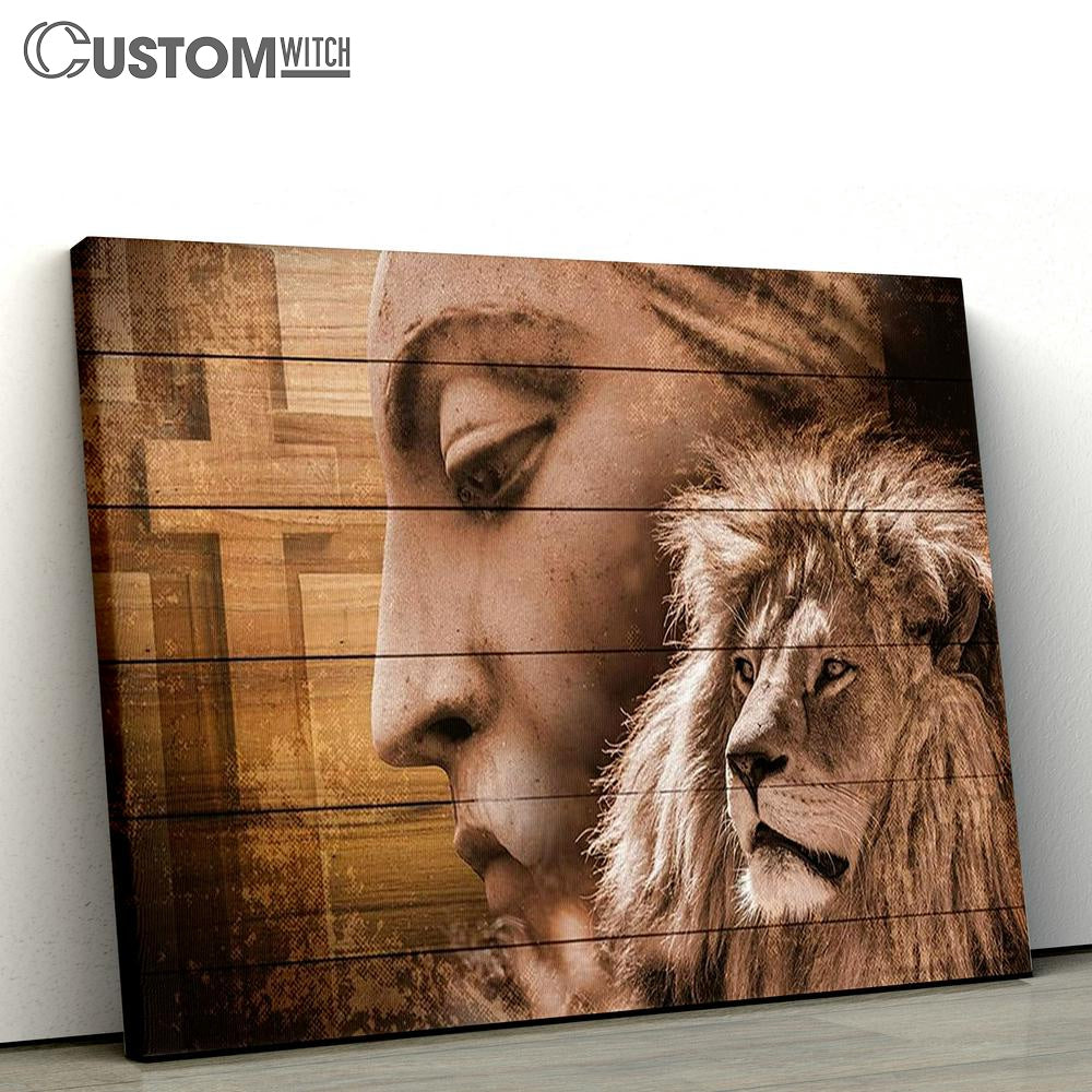 The Lion Cross Canvas Art - Lion Canvas Wall Decor - Christian Scripture Canvas