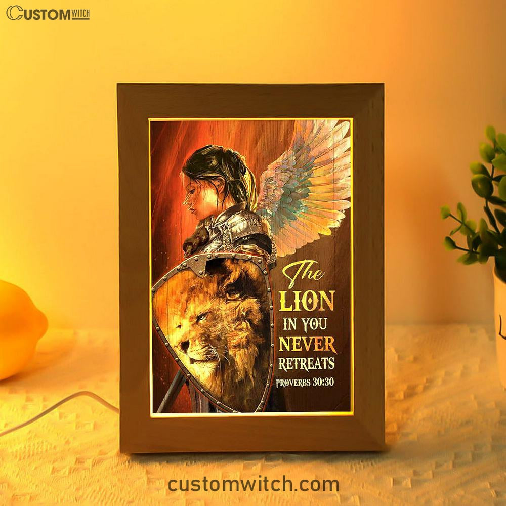 The Lion In You Never Retreats - Woman Warrior Lion Of Judah Frame Lamp Art - Christian Art - Bible Verse Art - Religious Home Decor