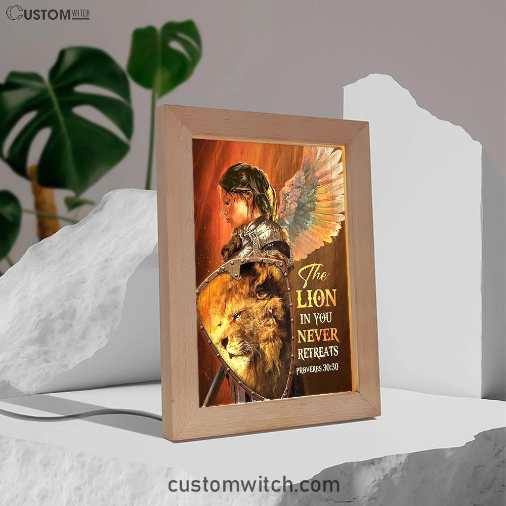 The Lion In You Never Retreats - Woman Warrior Lion Of Judah Frame Lamp Art - Christian Art - Bible Verse Art - Religious Home Decor