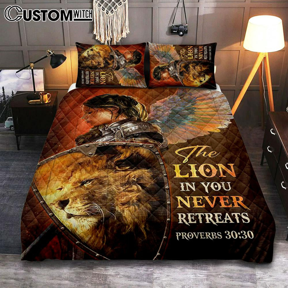The Lion In You Never Retreats - Woman Warrior Lion Of Judah Quilt Bedding Set Art - Christian Art - Bible Verse Bedroom - Religious Home Decor