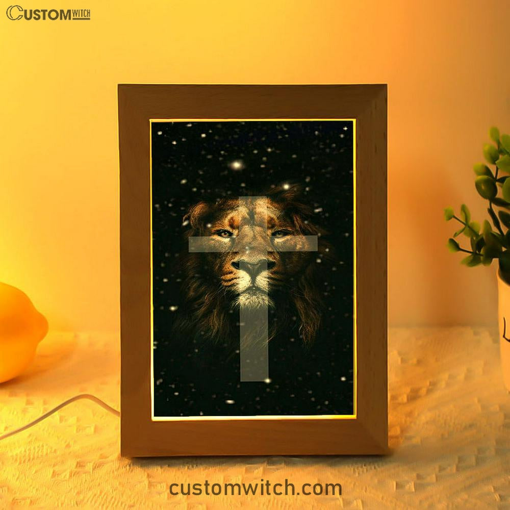 The Lion King Cross Frame Lamp Prints - Lion Frame Lamp Art - Christian Inspirational Frame Lamp