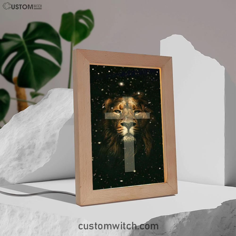 The Lion King Cross Frame Lamp Prints - Lion Frame Lamp Art - Christian Inspirational Frame Lamp