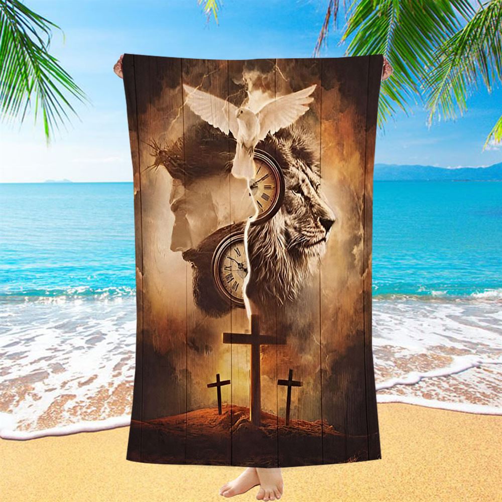 The Lion King Jesus Cross Beach Towel - Lion Beach Towel - Christian Inspirational Beach Towel