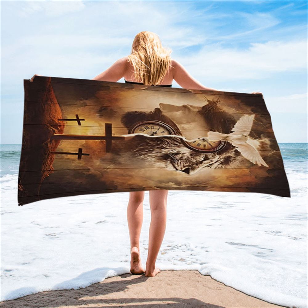 The Lion King Jesus Cross Beach Towel - Lion Beach Towel - Christian Inspirational Beach Towel