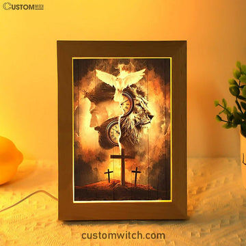 The Lion King Jesus Cross Frame Lamp Prints - Lion Frame Lamp Art - Christian Inspirational Frame Lamp