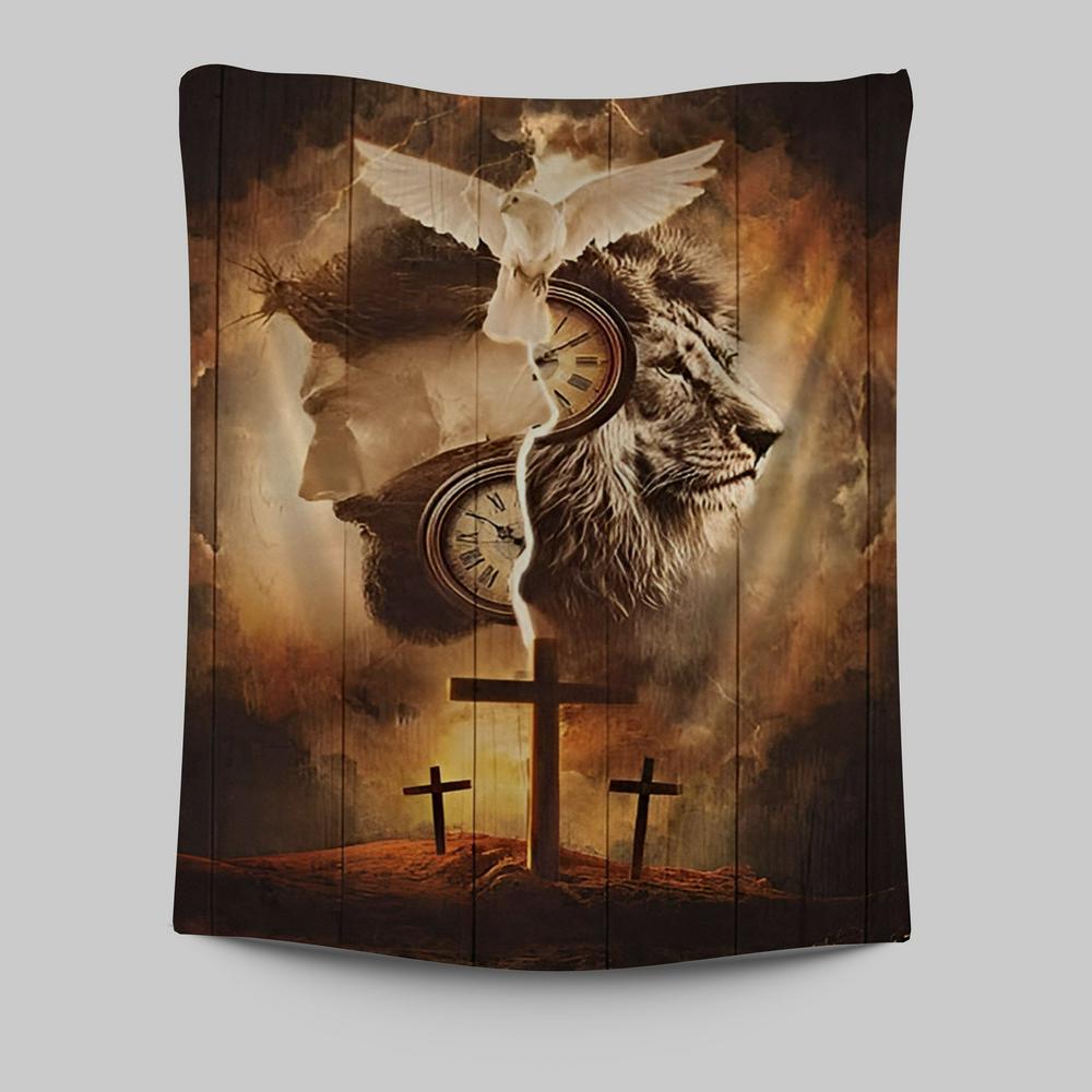The Lion King Jesus Cross Tapestry Prints - Lion Tapestry Art - Christian Inspirational Tapestry