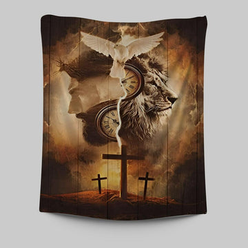 The Lion King Jesus Cross Tapestry Prints - Lion Tapestry Art - Christian Inspirational Tapestry
