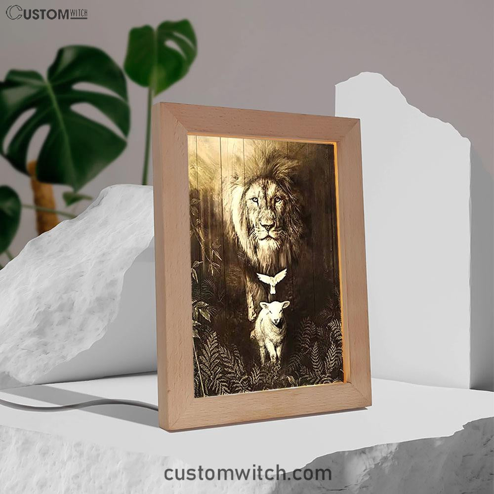 The Lion Lamb Dove Frame Lamp Prints - Lion Frame Lamp Art - Christian Inspirational Frame Lamp