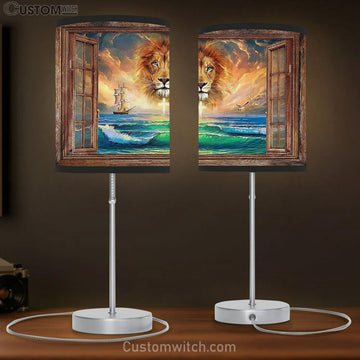 The Lion Ocean Beach Table Lamp Art - Lion Table Lamp Wall Decor - Christian Scripture Table Lamp
