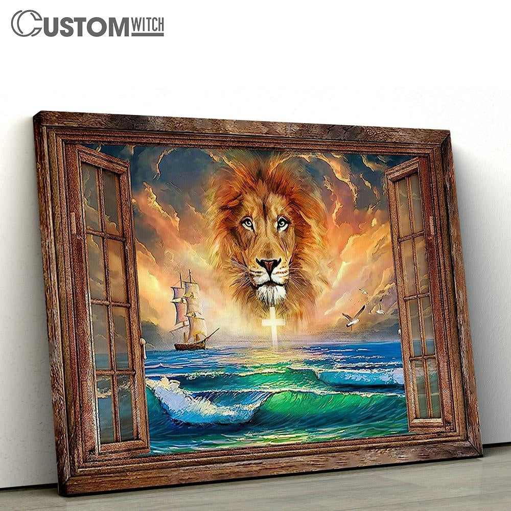 The Lion Ocean Beach Canvas Art - Lion Canvas Wall Decor - Christian Scripture Canvas