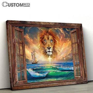 The Lion Ocean Beach Canvas Art - Lion Canvas Wall Decor - Christian Scripture Canvas