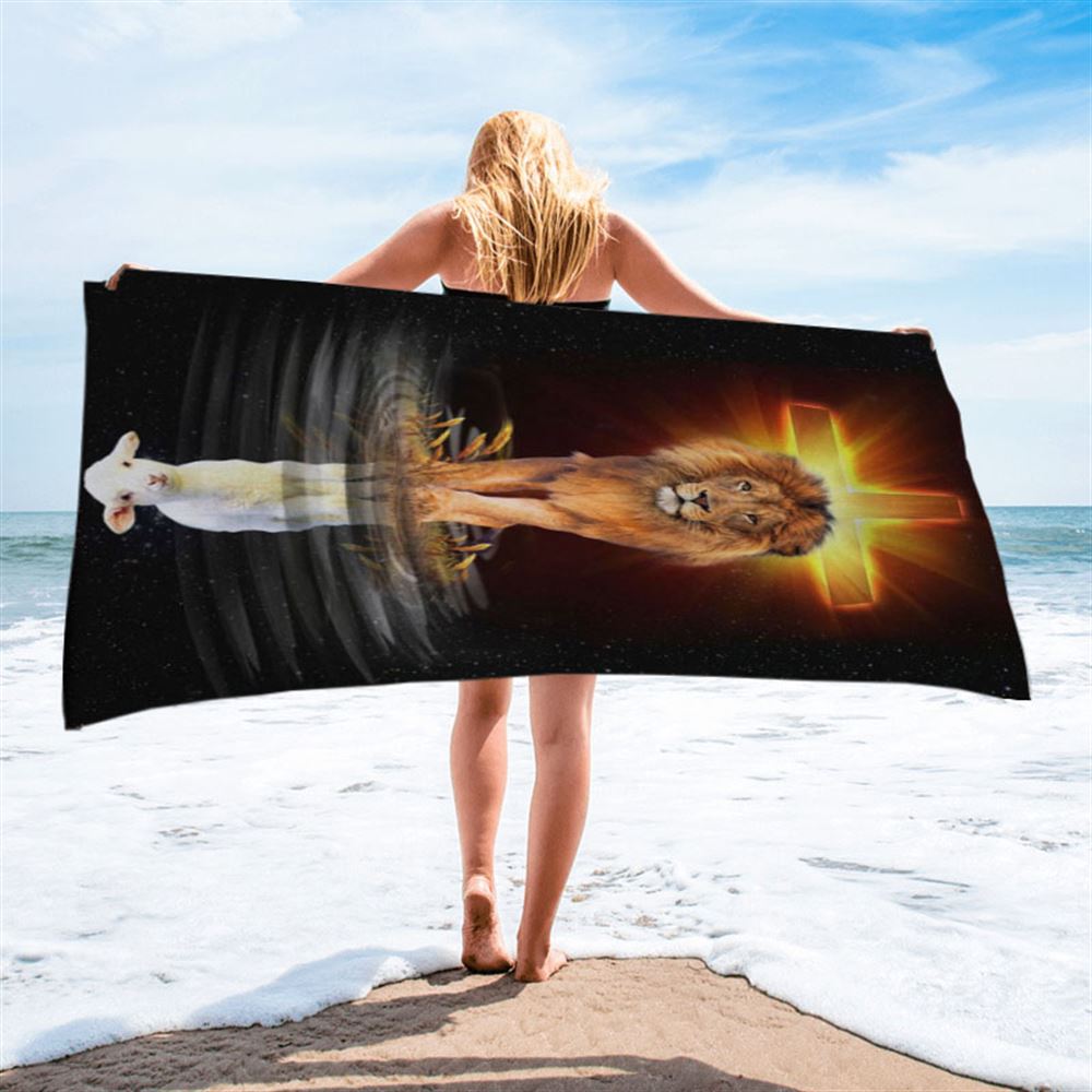 The Lion Of Judah And The Lamb Of God Beach Towel - Bible Verse Beach Towel - Scripture Beach Towel