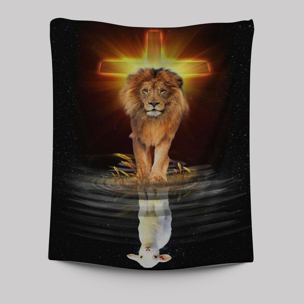 The Lion Of Judah And The Lamb Of God Tapestry Prints - Bible Verse Wall Decor - Scripture Wall Art