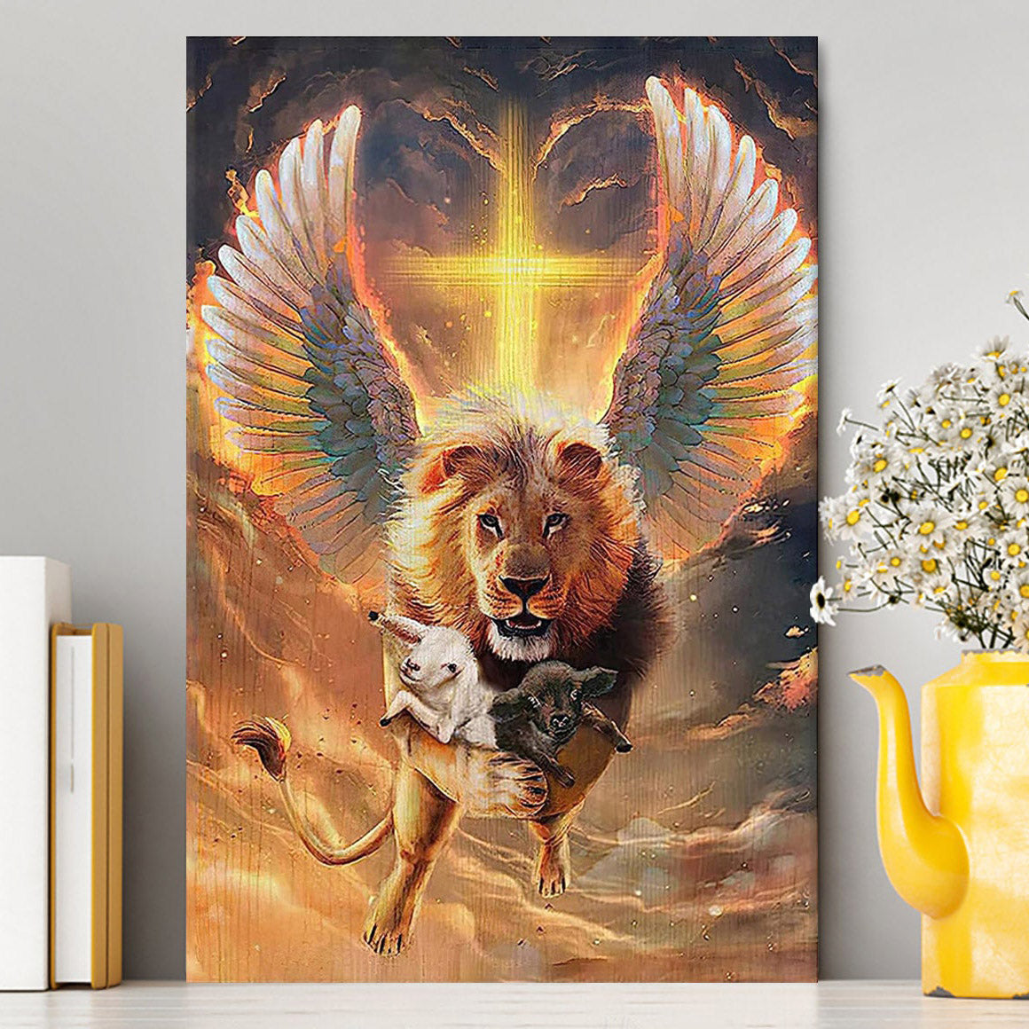 The Lion Wing Lambs Cross Canvas Prints - Lion Canvas Art - Christian Inspirational Canvas