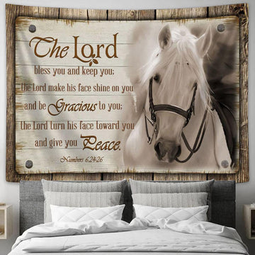 The Lord Bless You And Keep You Horse Farmhouse Tapestry Art - Scripture Tapestry Prints - Christian Wall Art