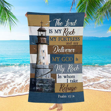 The Lord Is My Rock Lighthouse Wood Cross Beach Towel - Inspirational Beach Towel - Christian Beach Towel