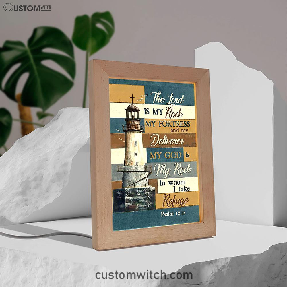 The Lord Is My Rock Lighthouse Wood Cross Frame Lamp Print - Inspirational Frame Lamp Art - Christian Art Home Decor
