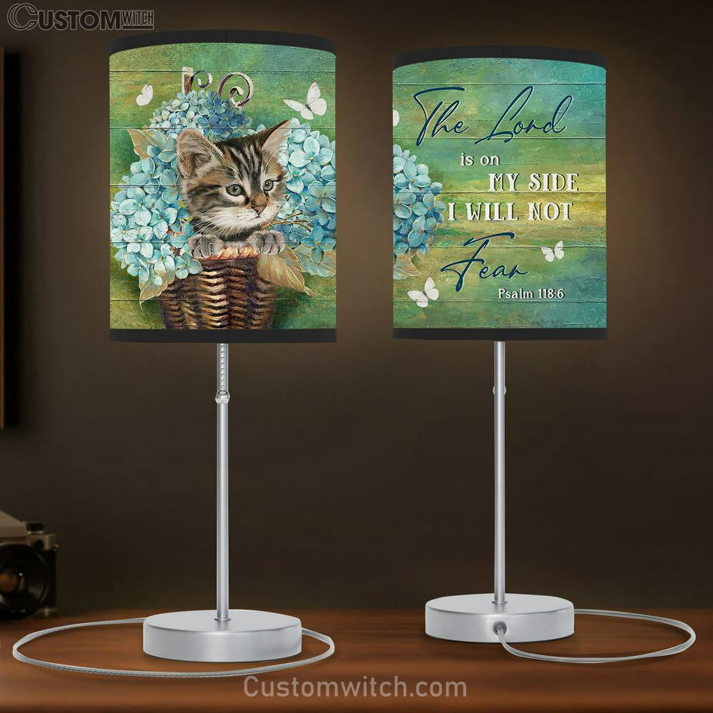 The Lord Is On My Side Blue Hydrangea Vase, Little Cat Lamp Gift Table Lamp - Christian Lamp Gift - Religious Art