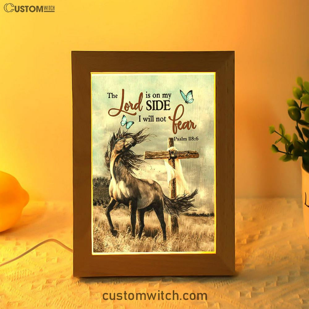 The Lord Is On My Side Horse Cross Frame Lamp Prints - Christian Decor - Bible Verse Wooden Lamp
