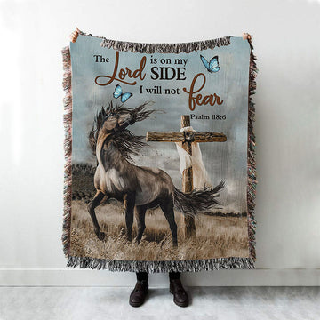 The Lord Is On My Side Horse Cross Woven Blanket Prints - Christian Boho Blanket - Bible Verse Woven Blanket Art