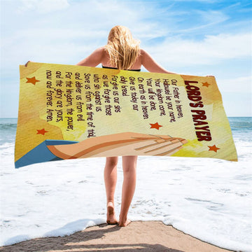 The Lord&#39;s Prayer Kid&#39;s Scripture Beach Towel Print - Christian Beach Towel Decor