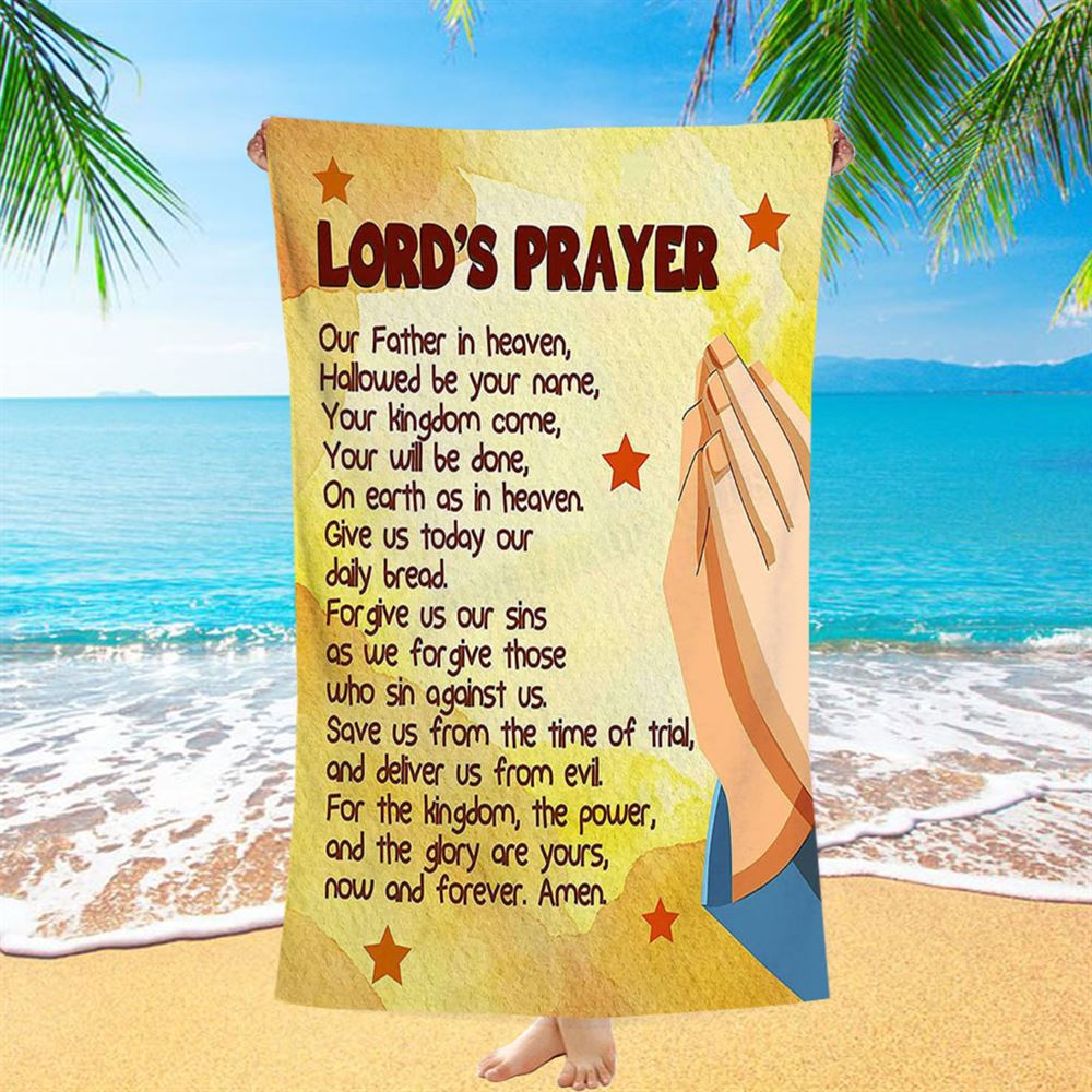 The Lord&#39;s Prayer Kid&#39;s Scripture Beach Towel Print - Christian Beach Towel Decor