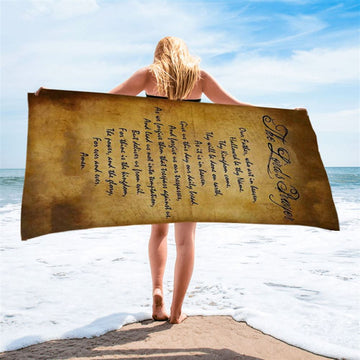 The Lord&#39;s Prayer Matthew 6 9 13 Brown Beach Towel - Christian Beach Towel Decor