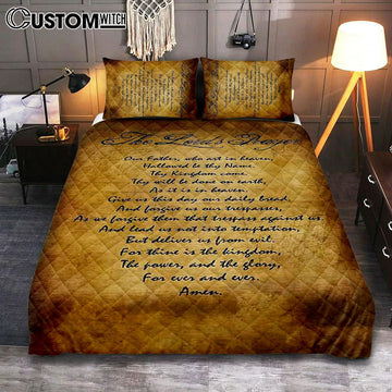 The Lord&#39;s Prayer Matthew 6 9 13 Brown Quilt Bedding Set Print - Christian Quilt Bedding Set Bedroom Decor