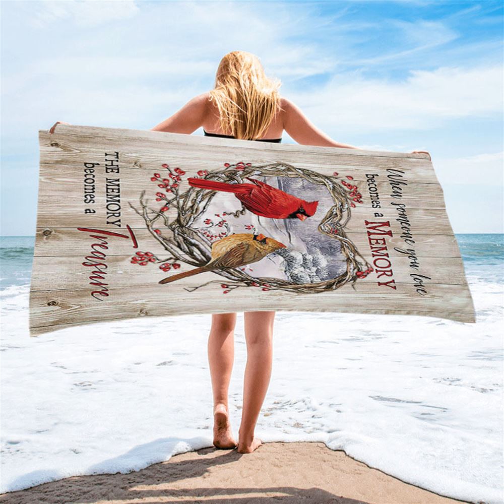 The Memory Becomes A Treasure Heart Of Thorn Red Cardinal Beach Towel - Christian Beach Towel - Religious Beach Towel
