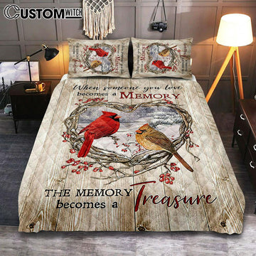 The Memory Becomes A Treasure Heart Of Thorn Red Cardinal Quilt Bedding Set - Christian Bedroom - Religious Home Decor