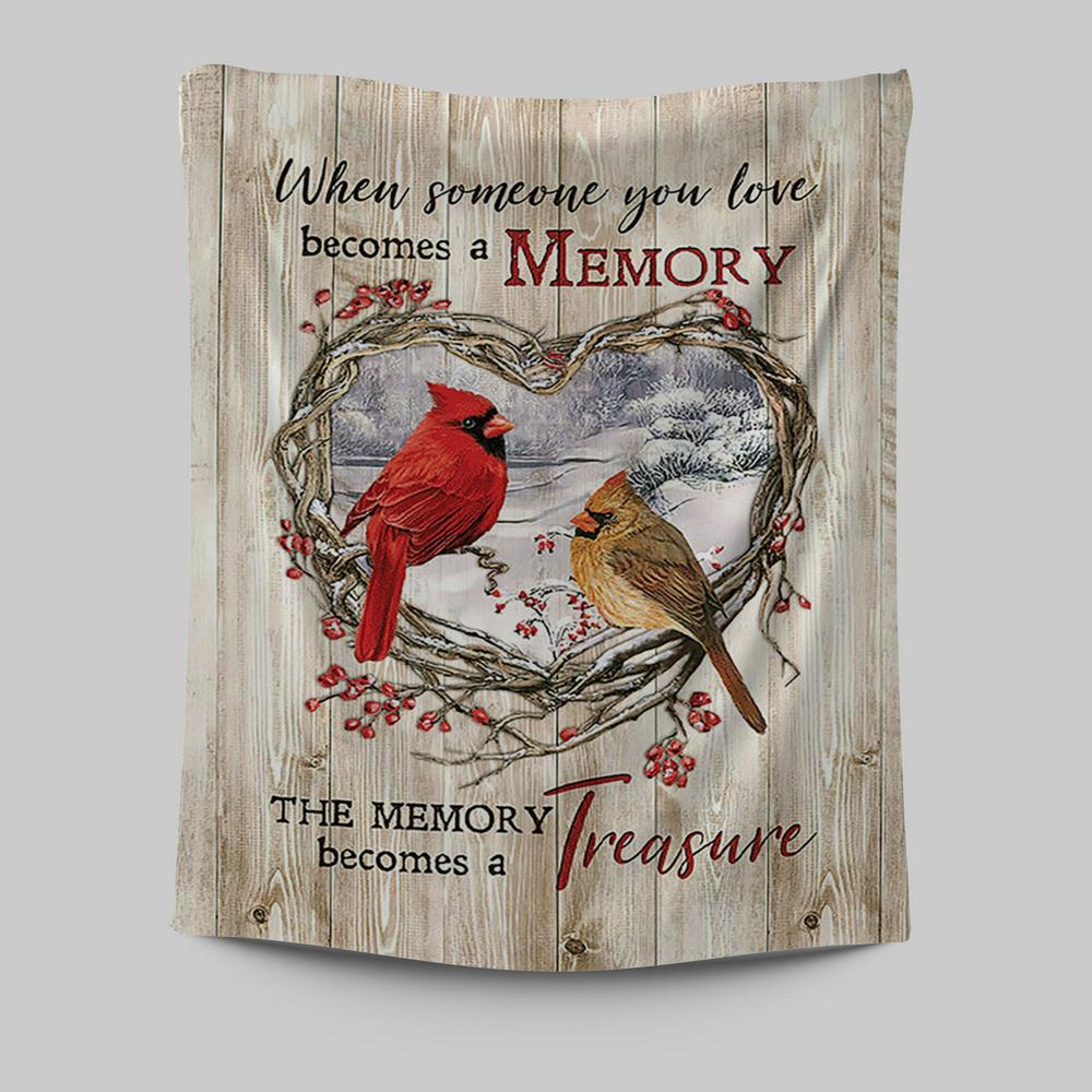 The Memory Becomes A Treasure Heart Of Thorn Red Cardinal Tapestry - Christian Wall Art - Religious Home Decor