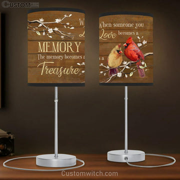 The Memory Becomes A Treasure White Peach Blossom Cardinal Table Lamp Art - Bible Verse Lamp Gift - Christian Bedroom Decor