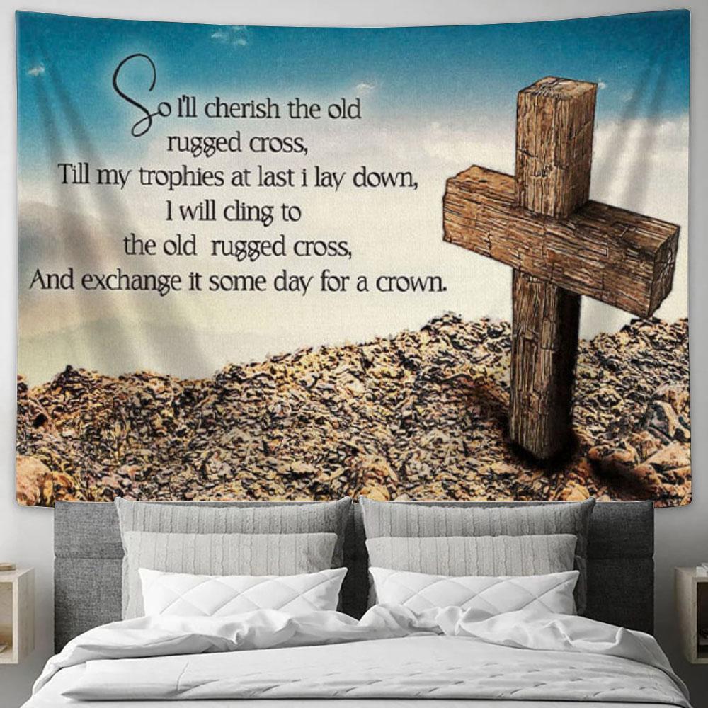 The Old Rugged Cross Tapestry Wall Art Print - Christian Wall Decor