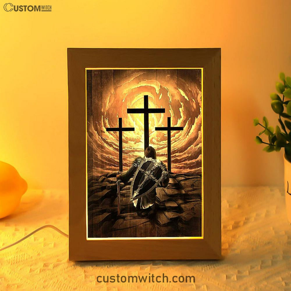 The Old Rugged Cross Warrior Of God Knight Frame Lamp Art - Christian Art - Bible Verse Art - Religious Home Decor
