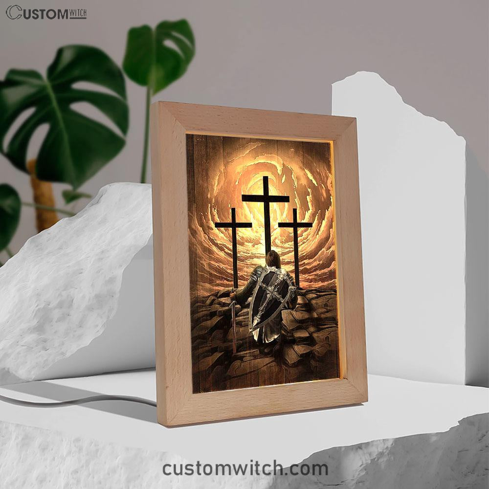 The Old Rugged Cross Warrior Of God Knight Frame Lamp Art - Christian Art - Bible Verse Art - Religious Home Decor