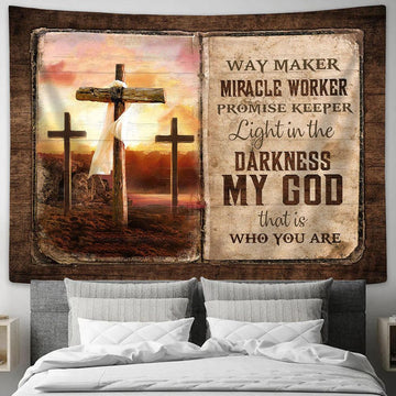 The Old Rugged Crosses Sunset My God Is The Light In The Darkness Tapestry Art - Bible Verse Wall Art - Wall Decor Christian