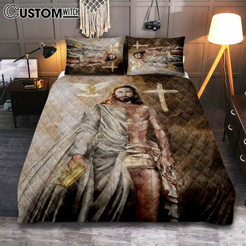 The Return Of Christ Jesus Quilt Bedding Set Prints - Jesus Christ Quilt Bedding Set Art - Christian Cover Twin Bedding Decor