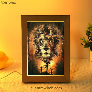 The Rugged Cross And Amazing Lion Frame Lamp - Christian Art - Religious Home Decor