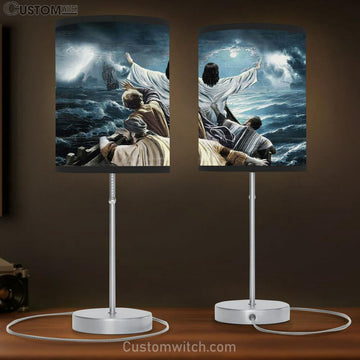 The Storm On The Sea Jesus Saved Us Table Lamp Art - Bible Verse Lamp Gift - Christian Bedroom Decor