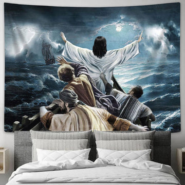 The Storm On The Sea Jesus Saved Us Tapestry Art - Bible Verse Wall Art - Wall Decor Christian