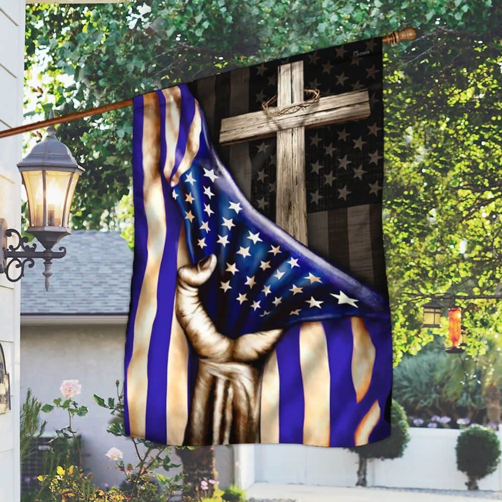 The Thin Blue Line Christian Cross American U S House Flags, Christian Flag, Scripture Flag, Garden Banner