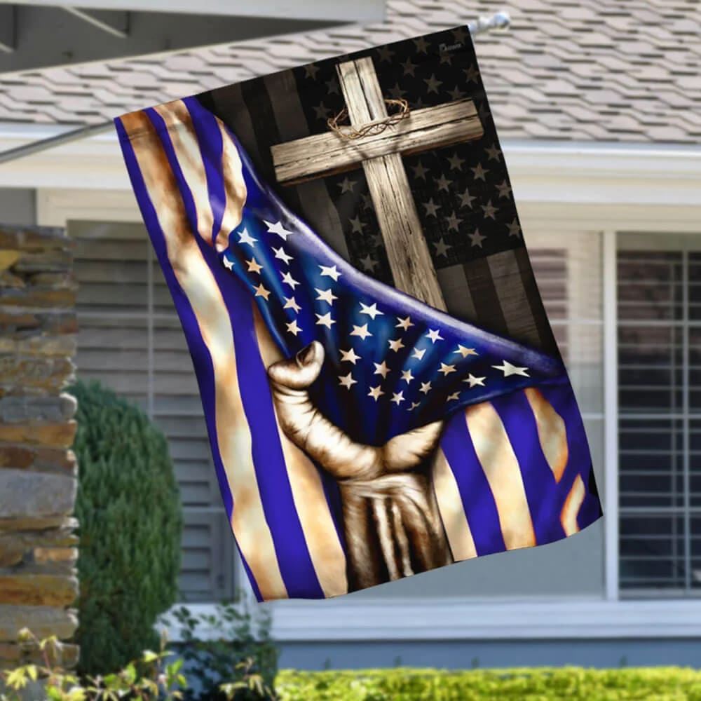 The Thin Blue Line Christian Cross American U S House Flags, Christian Flag, Scripture Flag, Garden Banner