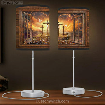 The Three Crosses Path To Heaven Sunset Table Lamp Art - Bible Verse Lamp Gift - Christian Bedroom Decor