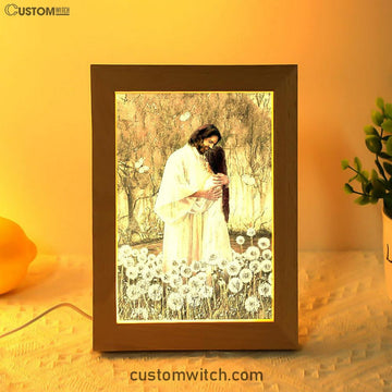 The World In His Arm Dandelion Field Frame Lamp Art - Christian Art - Bible Verse Art - Religious Home Decor