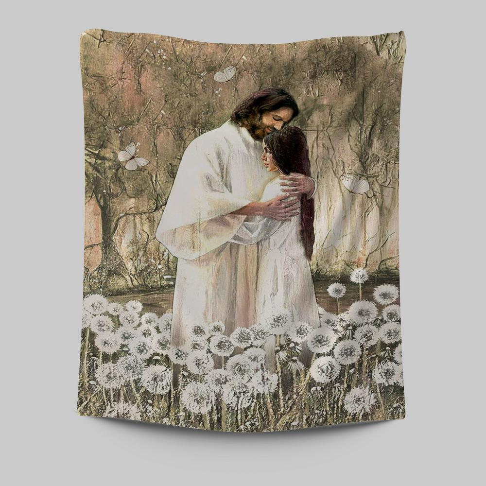 The World In His Arm Dandelion Field Tapestry Art - Christian Art - Bible Verse Wall Art - Religious Home Decor